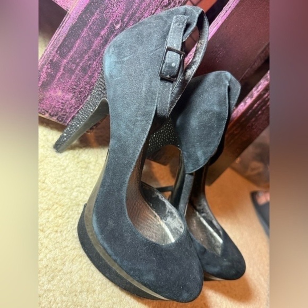 Gianni Bini Black Suede High Heel Pumps with Ankle Strap